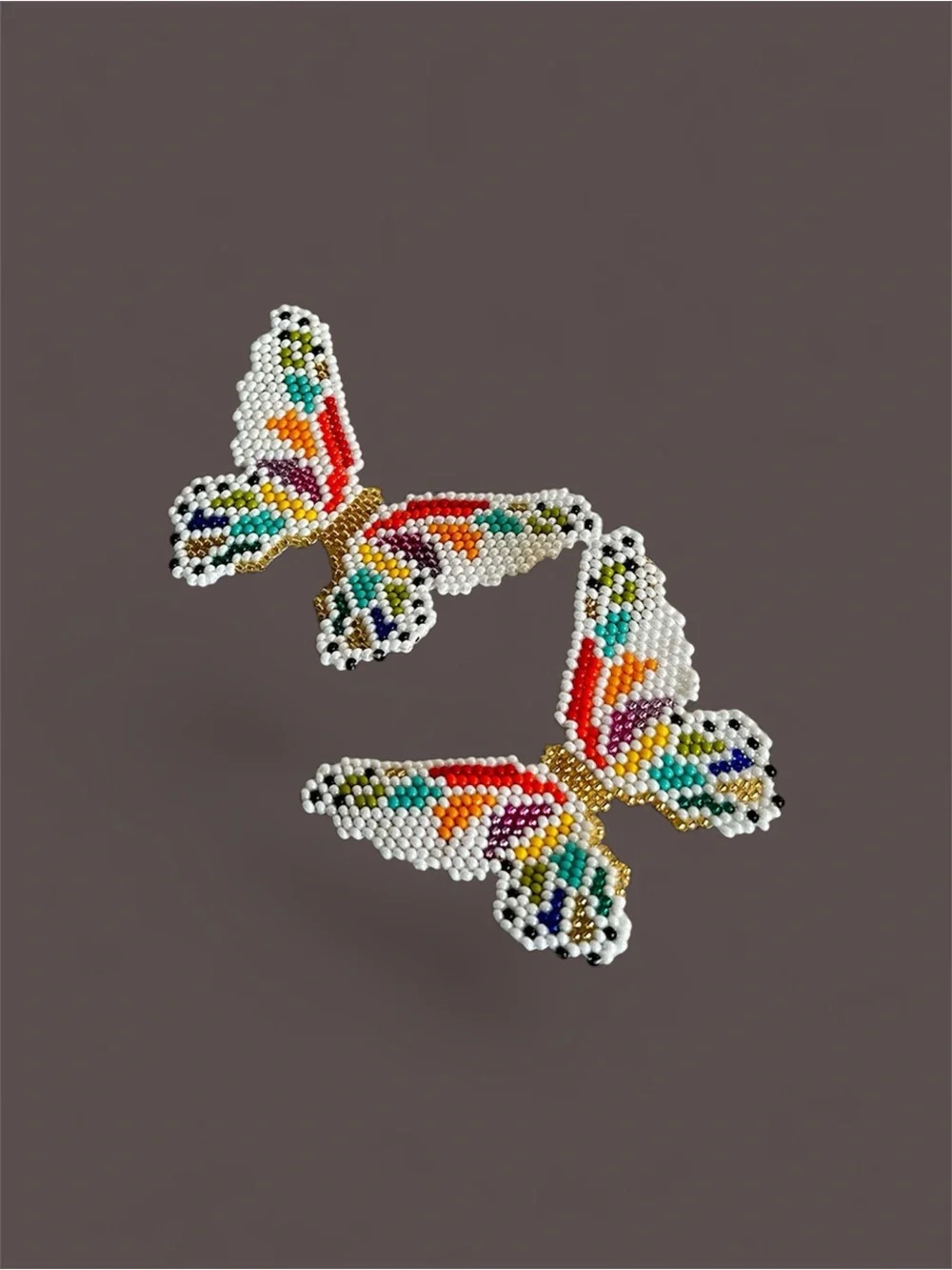 White Multicolor Beaded Butterfly Earrings
